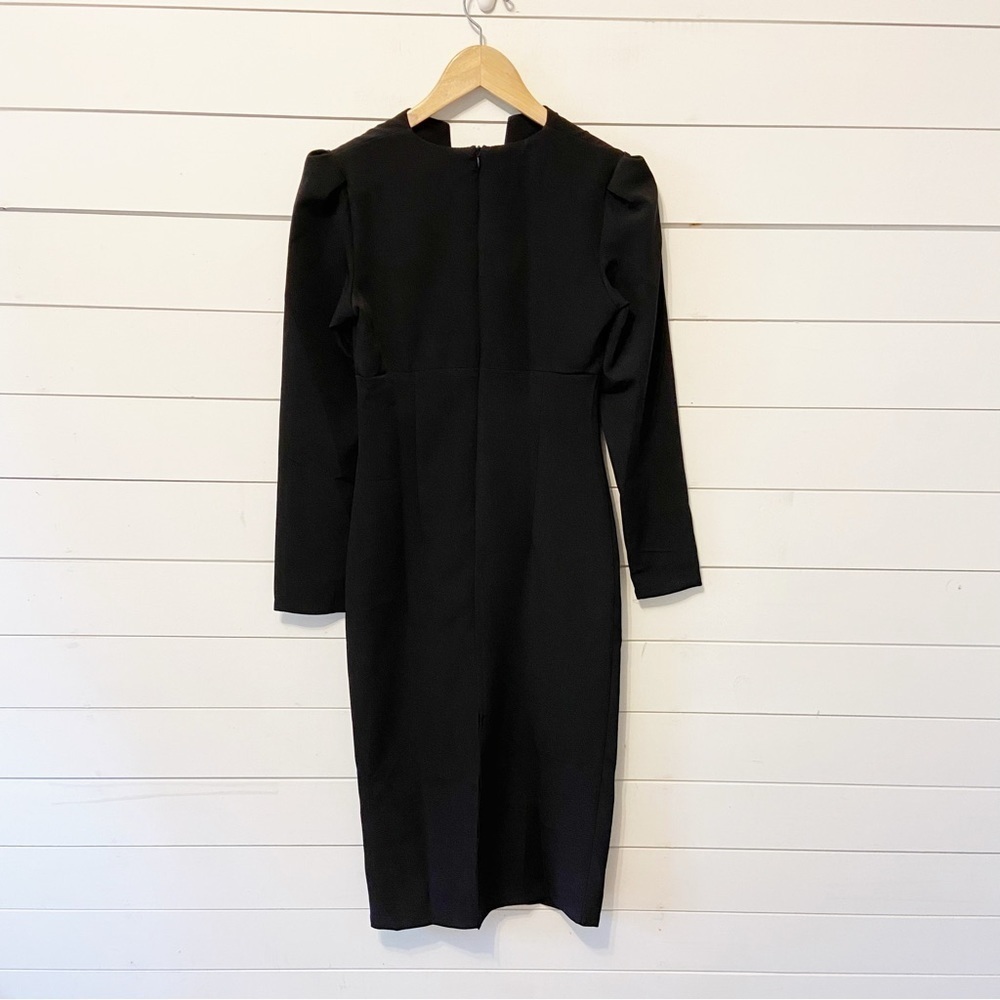 Nwts Elagia | Black Long Sleeve V-Neck Midi Dress Size Small — image 5 of 8
